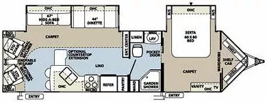 30' 2013 Rockwood Windjammer 3001W w/2 Slides Floorplan