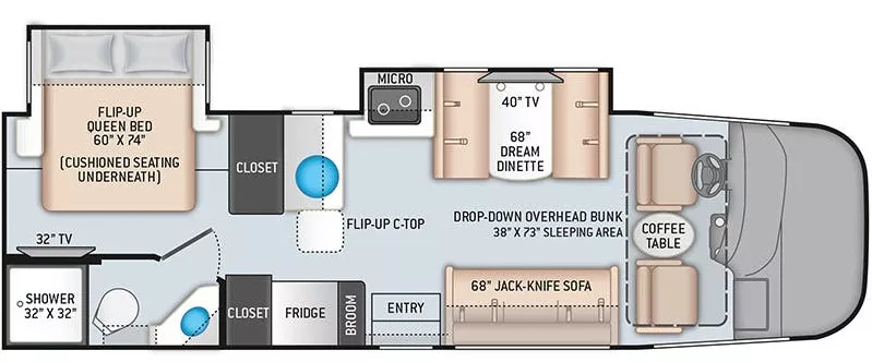 28' 2021 Thor Vegas 27.7 w/2 Slides Floorplan