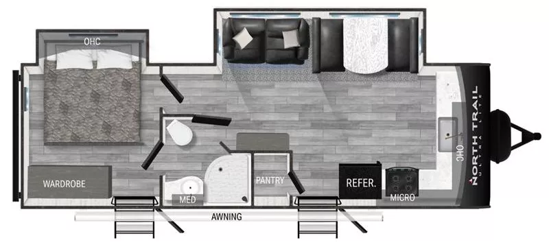 29' 2022 Heartland North Trail 26FKDS w/2 Slides Floorplan