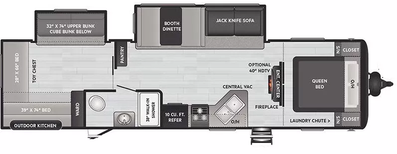 35' 2021 Keystone Hideout 318BR w/2 Slides - Bunk House Floorplan
