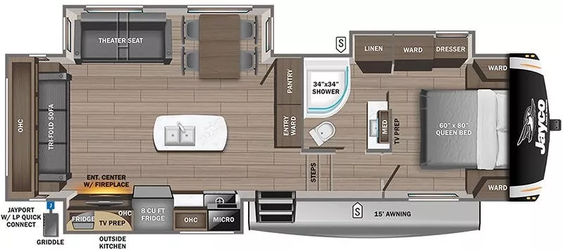 33' 2023 Jayco Eagle Ht 28.5 RSTS w/3 Slides Floorplan