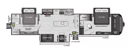 43' 2022 Keystone Avalanche 390DS w/4 Slides Floorplan