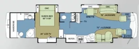 44' 2008 Holiday Rambler Navigator BISMARK IV 525hp Cummins w/4 Slides Floorplan