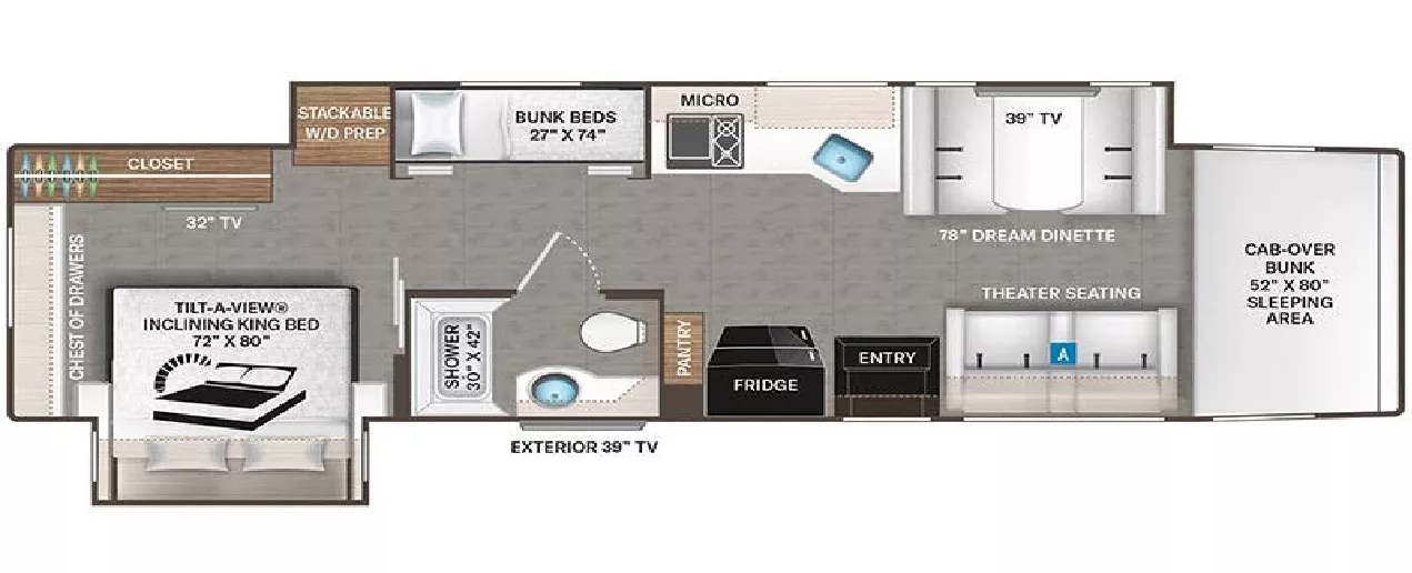 40' 2023 Thor Pasedena 38BX w/2 Slides Floorplan
