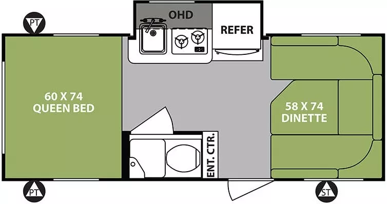 21' 2018 Forest River R Pod 178 w/Slide Floorplan