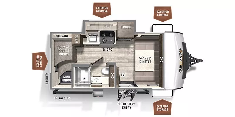 20' 2021 Forest River Rockwood Geo Pro 16BH w/Slide - Bunk House Floorplan