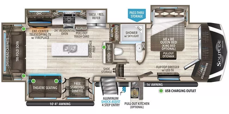 34' 2023 Grand Design Solitude 310 GK- w/3 Slides Floorplan