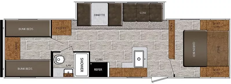 34' 2022 Primetime Avenger 28QBSLE w/Slide - Bunk House Floorplan