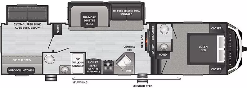 35' 2021 Keystone Hideout 308BHDS w/2 Slides - Bunk House Floorplan