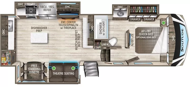 32' 2022 Grand Design Solitude 280RK w/3 Slides Floorplan