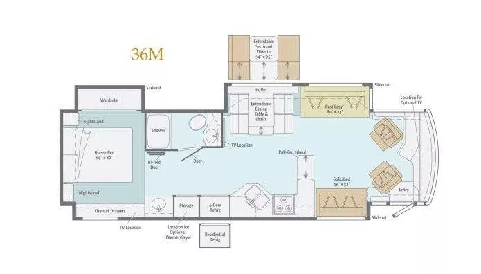 37' 2013 Itasca Meridian 36M 360hp Cummins w/3 Slides Floorplan
