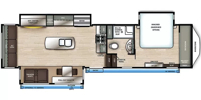 38' 2021 Forest River Riverstone Reserve 3670RL w/3 Slides Floorplan
