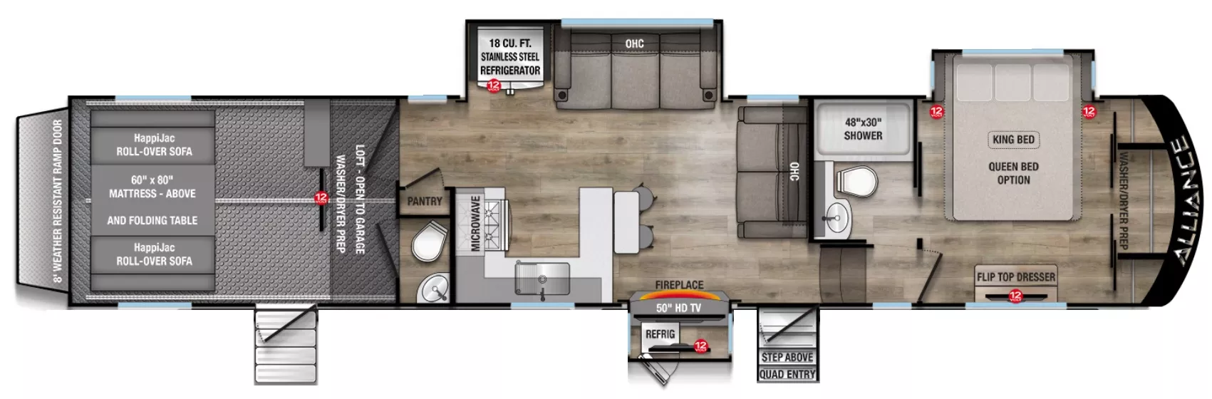 44' 2023 Alliance RV Valor 40V13 w/3 Slides - Toy Hauler Floorplan