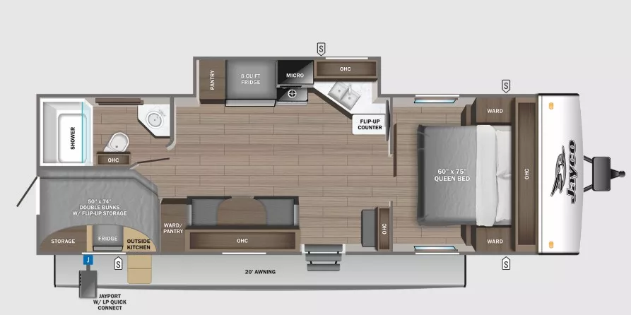 28' 2023 Jayco Jay Feather Series 22BH w/Slide - Bunk House Floorplan