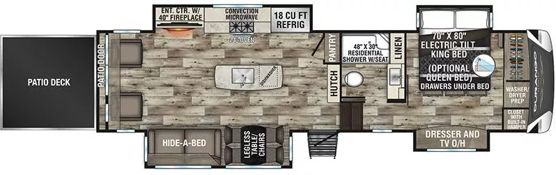 36' 2022 K-Z Durango Gold 358RPQ w/4 Slides Floorplan
