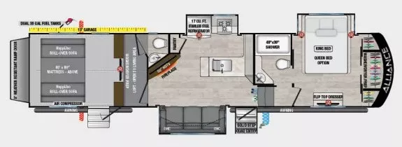 39' 2022 Alliance RV Valor 37V13 w/3 Slides & Generator  - Toy Hauler Floorplan