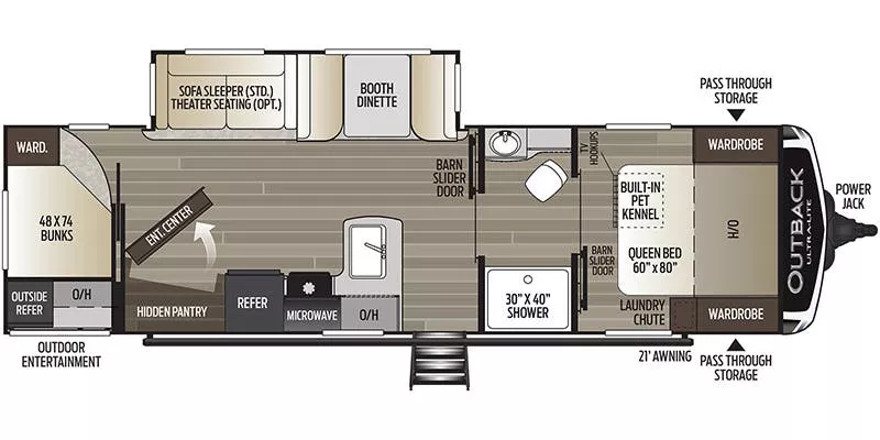 29' 2020 Keystone Outback Ultra Lite 291UBH w/Slide - Bunk House Floorplan