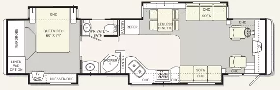 41' 2004 Monaco Windsor 40PDQ 400hp Cummins w/4 Slides Floorplan