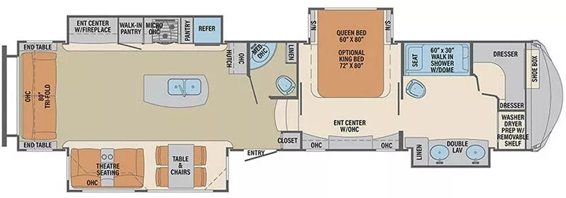 42' 2019 Forest River Palomino Columbus 1492 383FB w/4 Slides Floorplan