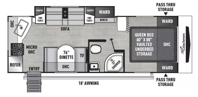 24' 2023 Coachmen Freedom Express Ultra Lite 246RKS w/Slide Floorplan