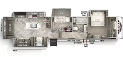 43' 2021 Forest River Wildwood Herit 369BL - Bunk House Floorplan