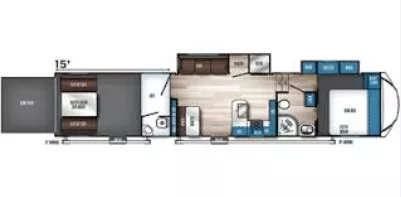 46' 2021 Forest River Vengeance Rouge Armored 4007G2 w/2 Slides - Toy Hauler Floorplan