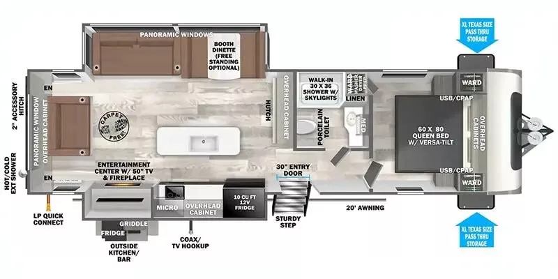 36' 2021 Forest River Wildwood Heritage Glen 273RL w/2 Slides Floorplan