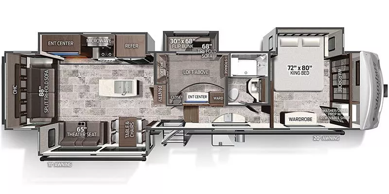 41' 2022 Palomino Columbus 379MBC w/4 Slides Floorplan