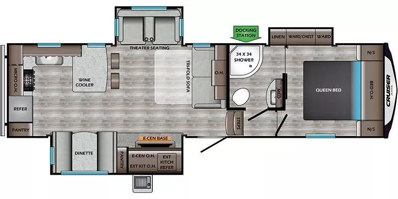 32' 2021 Crossroads Cruiser Aire 29RK w/3 Slides Floorplan
