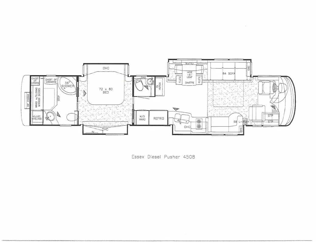 45' 2007 Newmar Essex 4508 w/4 Slides Floorplan