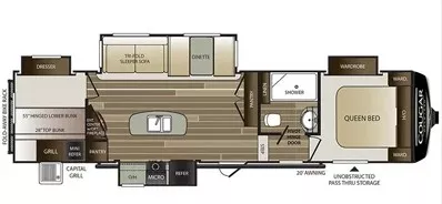 37' 2018 Keystone Cougar 32 DBH w/4 Slides - Bunk House Floorplan