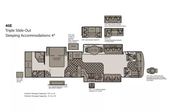 41' 2006 Fleetwood Revelotion 40E 400hp Caterpillar w/3 Slides Floorplan