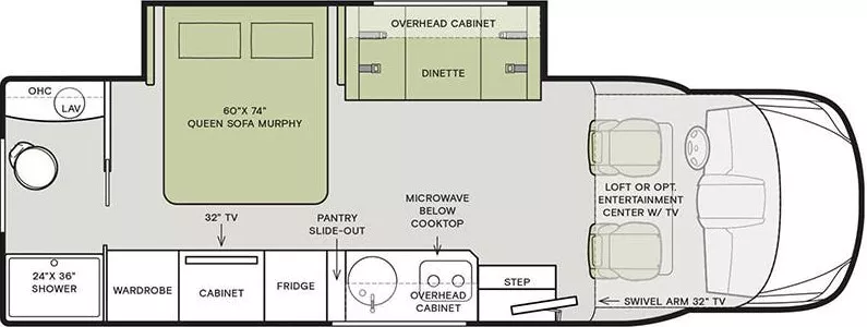 26' 2020 Tiffin Wayfarer 25RW w/Slide Floorplan