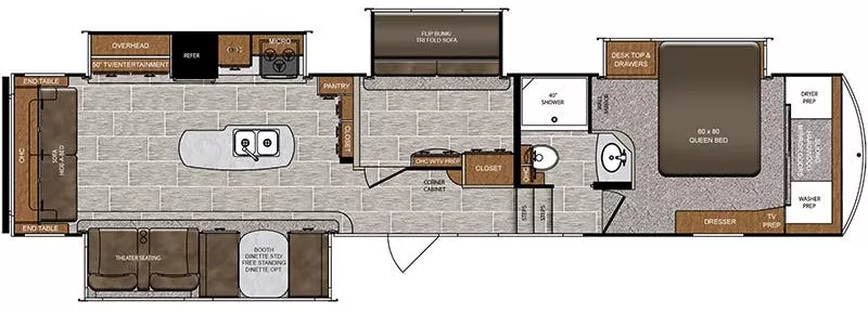 42' 2018 Forest River Wildcat 383MB w/4 Slides - Bunk House Floorplan