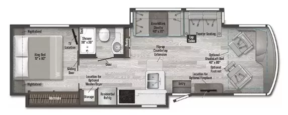 36' 2020 Winnebago Forza Handicap Accessible 34T AE 340hp Cummins w/2 Slides Floorplan