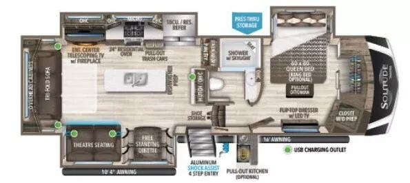 34' 2022 Grand Design Solitude 310GK w/3 Slides Floorplan