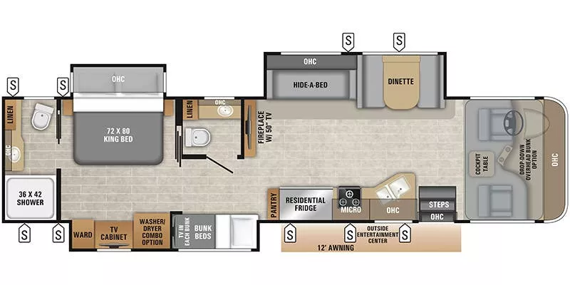 38' 2019 Entegra Coach Emblem 36T w/3 Slides - Bunk House Floorplan