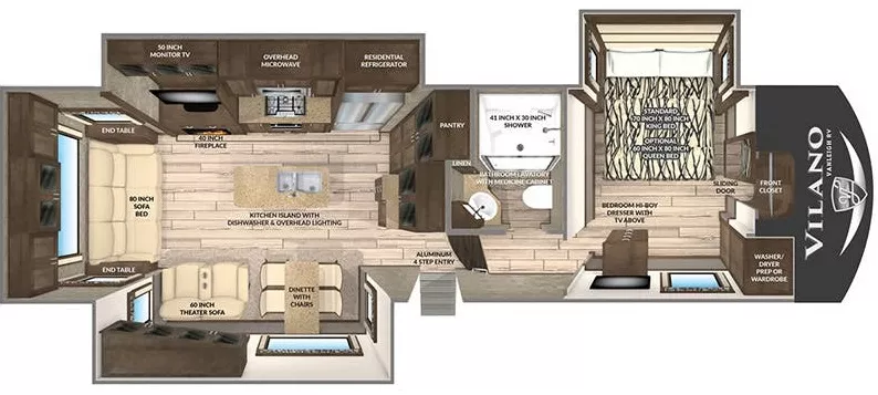 36' 2020 Vanleigh RV Vilano 320GK w/3 Slides Floorplan
