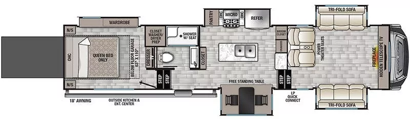 43' 2022 Forest River Cedar Creek 385TH w/5 Slides - Toy Hauler Floorplan