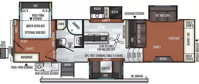 35' 2019 Forest River Rockwood Signature 8297S w/4 Slides Floorplan