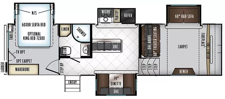 33' 2018 Forest River Rockwood Signature Ultra Li 8297S w/4 Slides Floorplan