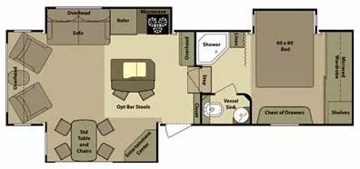 30' 2013 Open Range Roamer 316RLS w/3 Slides Floorplan