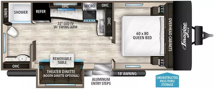 26' 2021 Grand Design Imagine Xls 22RBE w/Slide Floorplan