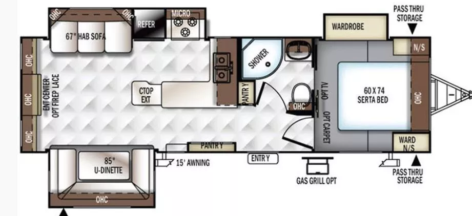 32' 2017 Forest River Rockwood 2703WS w/3 Slides Floorplan