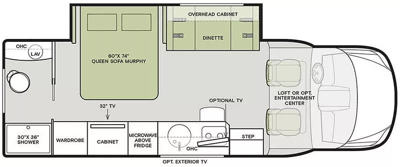 25' 2022 Tiffin Wayfarer 25RW w/Slide Floorplan
