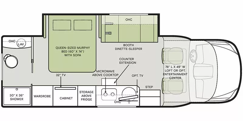25' 2024 Tiffin Wayfarer 25RW w/Slide Floorplan