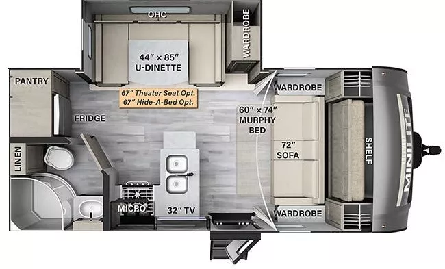 22' 2023 Forest River Rockwood Mini Lite 2104S w/Slide Floorplan