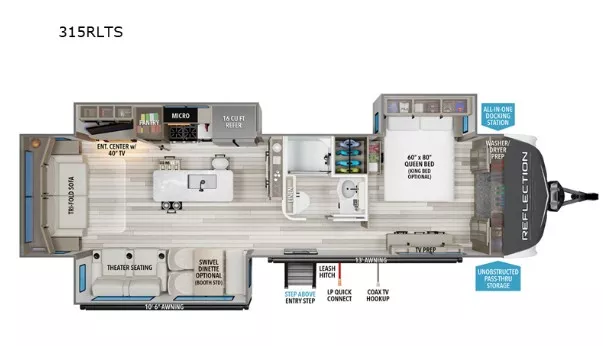 37' 2020 Grand Design Reflection 315RLTS w/3 Slides Floorplan