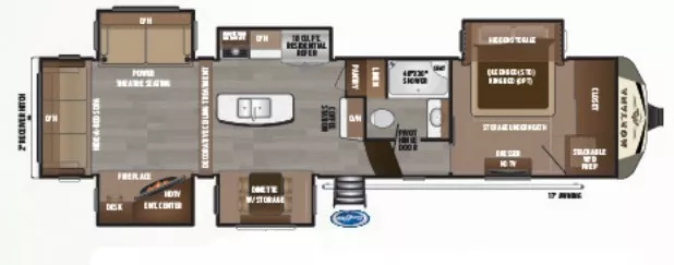 38' 2018 Keystone Montana 3561RL w/5 Slides Floorplan
