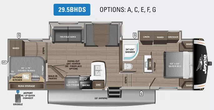 34' 2023 Jayco Eagle Ht 29.5BHDS w/2 Slides - Bunk House Floorplan